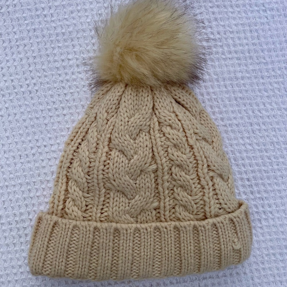 Cozy Cream Knit Winter Beanie Fleece Lined - Picture 3 of 3